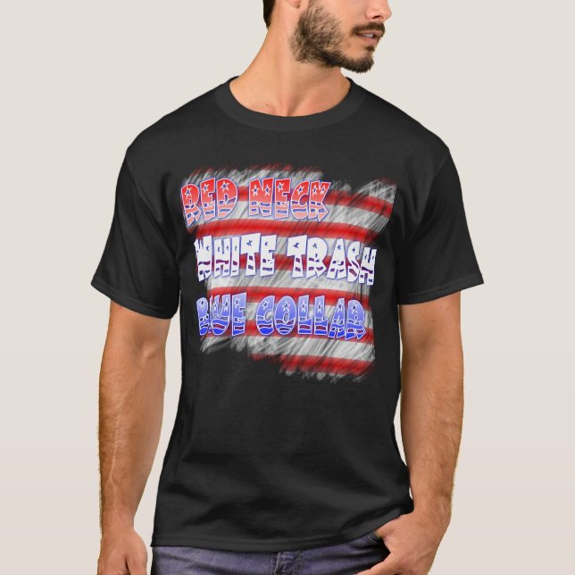 T-shirt Collier bleu rouge de déchets blancs de cou (Devant)