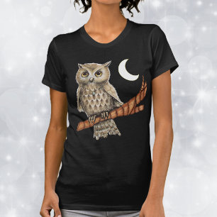 T-shirt Collier Chouette Marron Vintage Croissant de Lune
