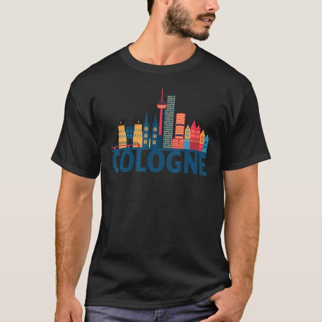 T-shirt Cologne Germany City Skyline Silhouette Outline Sk (Devant)