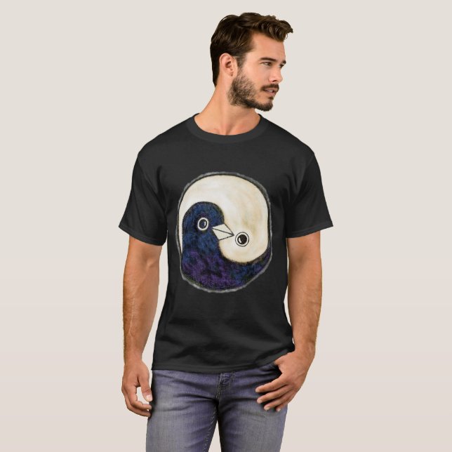 T-shirt Colombes de paix noires de conception de Yin Yang (Devant entier)