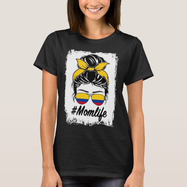 T-shirt Colombie Drapeau Colombien Maman Messy Bun Maman V (Devant)