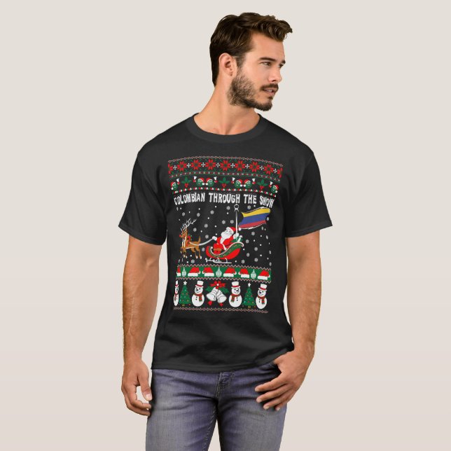T-shirt Colombien par le chandail laid de Noël de neige (Devant entier)
