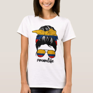T-shirt Colombienne Maman Messy Bun Colombia Pride Patriot