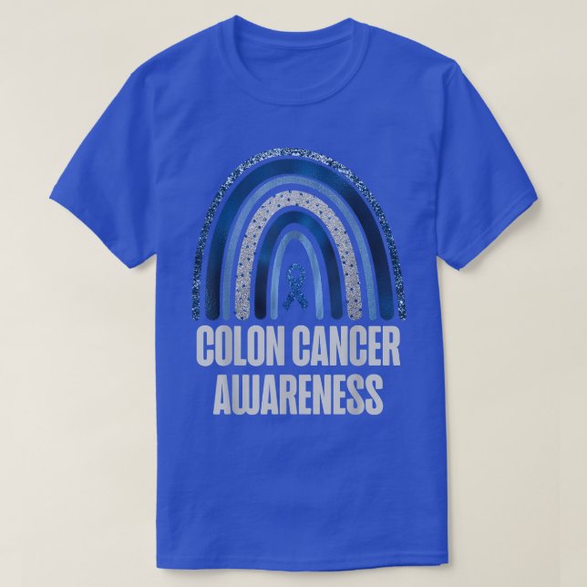 T-shirt Colon Cancer Awareness Blue Ribbon and Rainbow Tre (Design devant)
