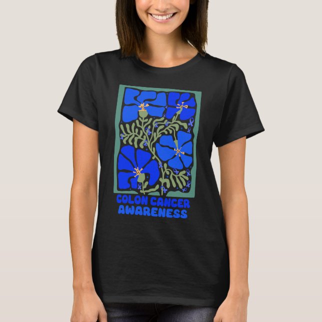 T-shirt Colon Cancer Sensibilisation Boho Blue Flower (Devant)