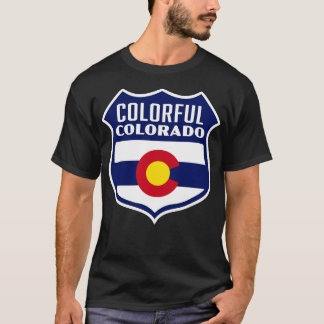 T-shirt Colorado coloré Retro Drapeau Bouclier bleu