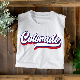 T-shirt Colorado Rouge blanc et bleu Vintage Script T-Shir