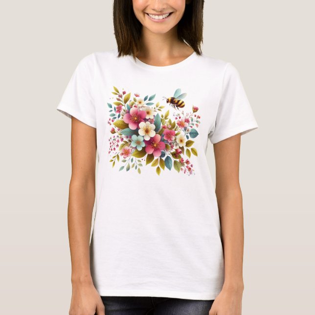 T-shirt Coloré, Abeille printanière/florale (Devant)