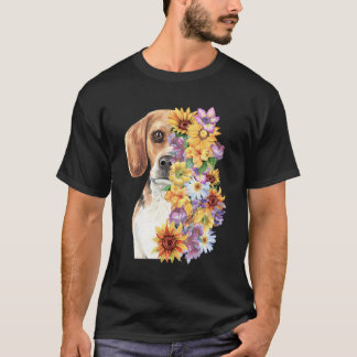 T-shirt Coloré Floral Beagle Maman Fleur Tournesol Chien L