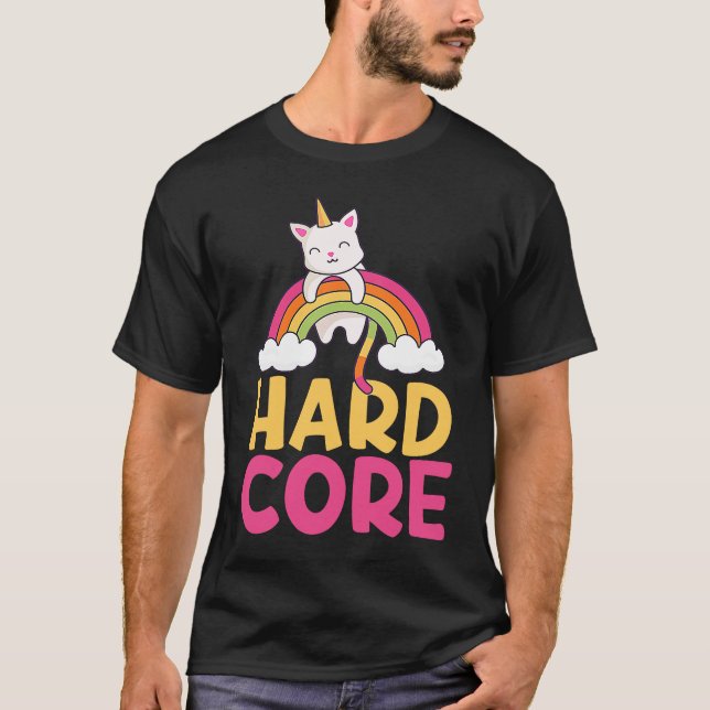 T-shirt Coloré Hardcore Punk Rainbow Chat Unicorn Unicat (Devant)
