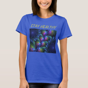 T-shirt Coloré Lumineux Abstrait Bleu rose Vert Fractal