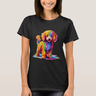 T-shirt Coloré mignon drôle Chien arc-en-ciel Poodle