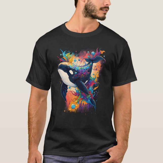 T-shirt Coloré mystique baleine orque observant dauphin po (Devant)