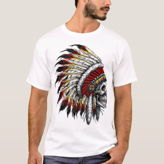 T-shirt Coloré Natif Américain Chef Crâne Actif T-Shir