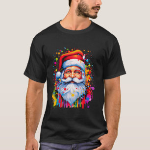 T-shirt Coloré Santa Claus Paint Splatter Arbre de Noël