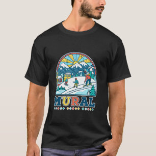 T-shirt Colorée Illustration Montagne Ski Scène Art Mu
