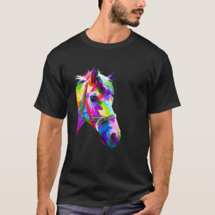 T-shirt Colorée Pop Art Cheval Portrait Drôle Chevaux