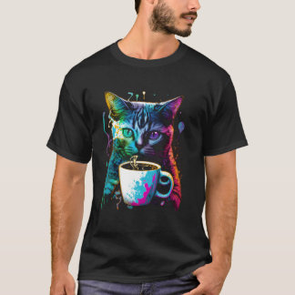 T-shirt Colorful Cat Gaming Coffee Graphic Tees Men Women 