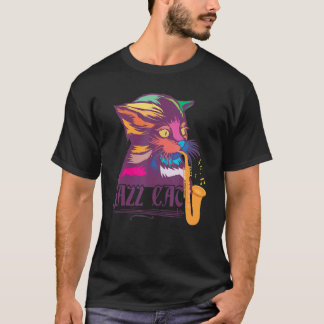 T-shirt colorful Cat Playing Saxophone Cat Jazz Sax Instru