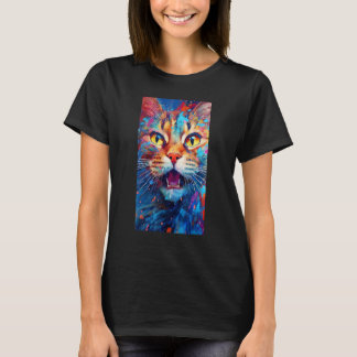 T-shirt Colorful Cat with Yellow Eye Cat Graphic Cat Cat