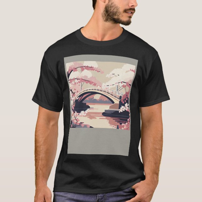 T-shirt Colorful Cherry Blossom Bridge Vibrant (Devant)