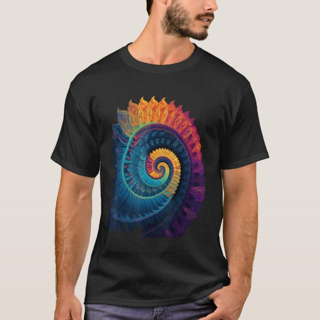 T-shirt Colorful Fibonacci Spiral Psychedelic Colors Abstr (Devant)