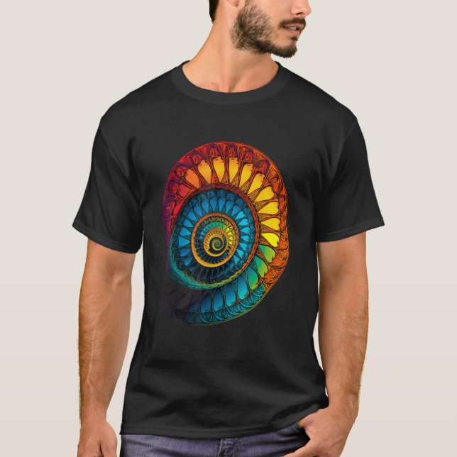 T-shirt Colorful Fibonacci Spiral Psychedelic Colors Abstr (Devant)