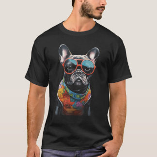 T-shirt Colorful Frenchbulldog Wearing Sunglasees Graphic 