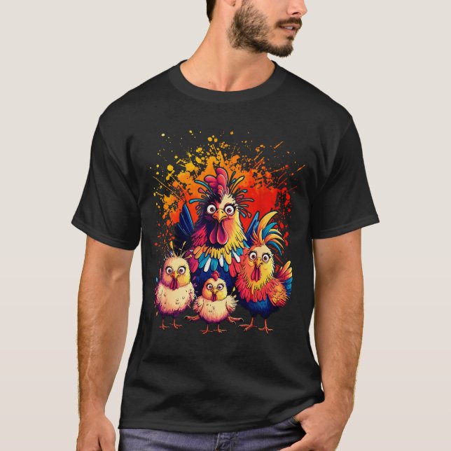 T-shirt Colorful Funny Chicken Art  (Devant)