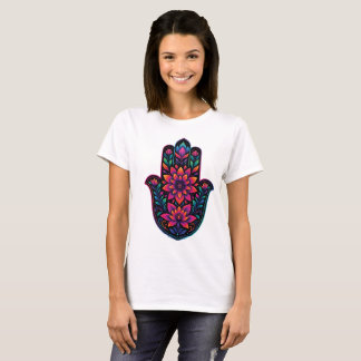 T-shirt Colorful Hamsa Hand with Floral Mandala – Boho Spi
