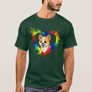 T-shirt Colorful Heart Baby Corgi Dog Love-r Dad Mom, Boy 