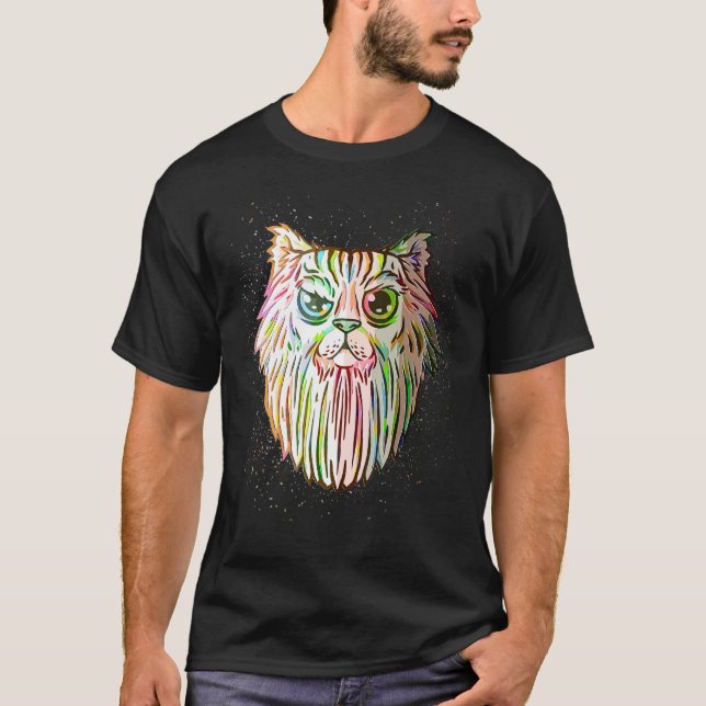 T-shirt Colorful Paint Splash  Bearded Cat (Devant)