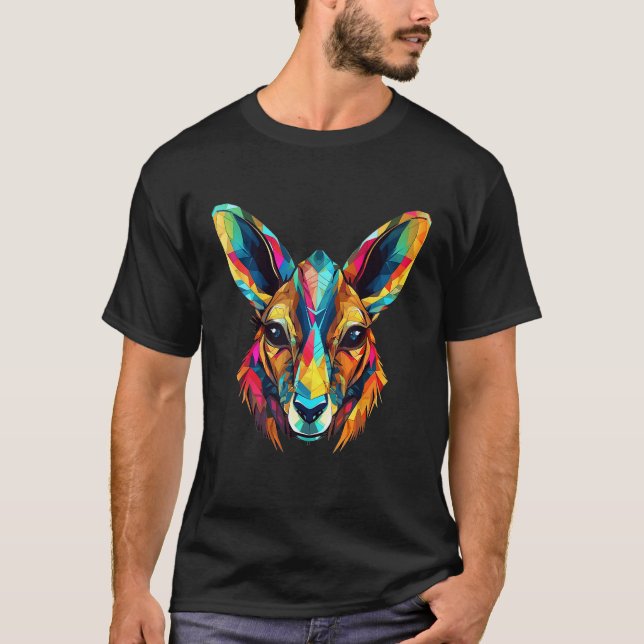 T-shirt Colorful Polygon Geometric Kangaroo  Pop Animal (Devant)