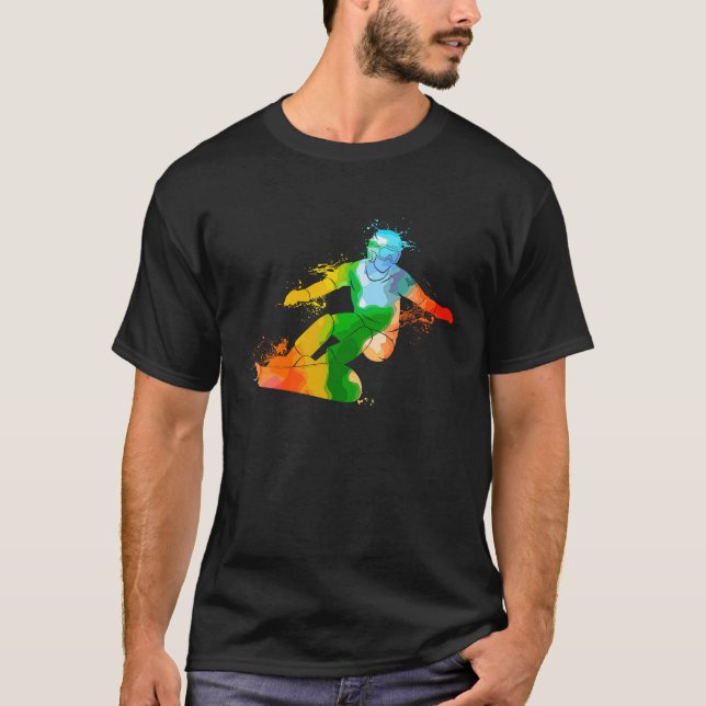 T-shirt Colorful Pop Portrait Snowboarding (Devant)