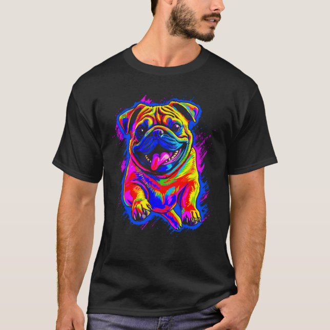 T-shirt Colorful Pug Dog (Devant)