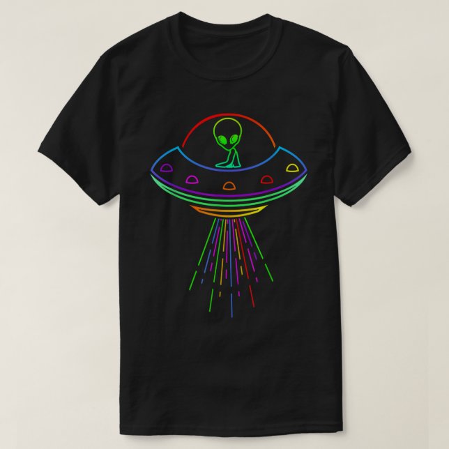 T-shirt Colorful Rainbow UFO Alien Design (Design devant)