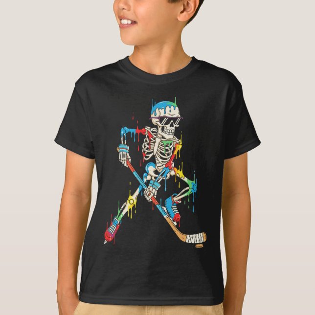 T-shirt Colorful Skeleton Hockey Ice Cream Drip Player  (Devant)
