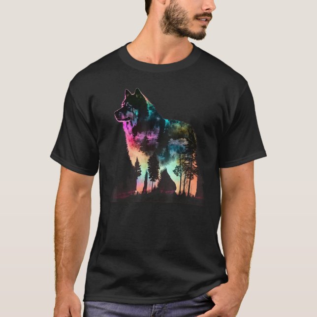 T-shirt Colorful Wilderness Nature Alaskan Malamute Reflec (Devant)