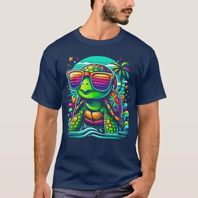 T-shirt Colorfulurtleropical Sunset Beach family (Devant)