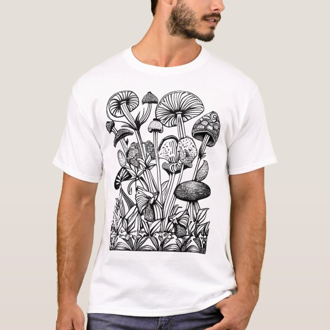 T-shirt Coloriage Floral et Champignons (Devant)