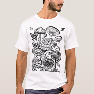 T-shirt Coloriage Floral et Champignons