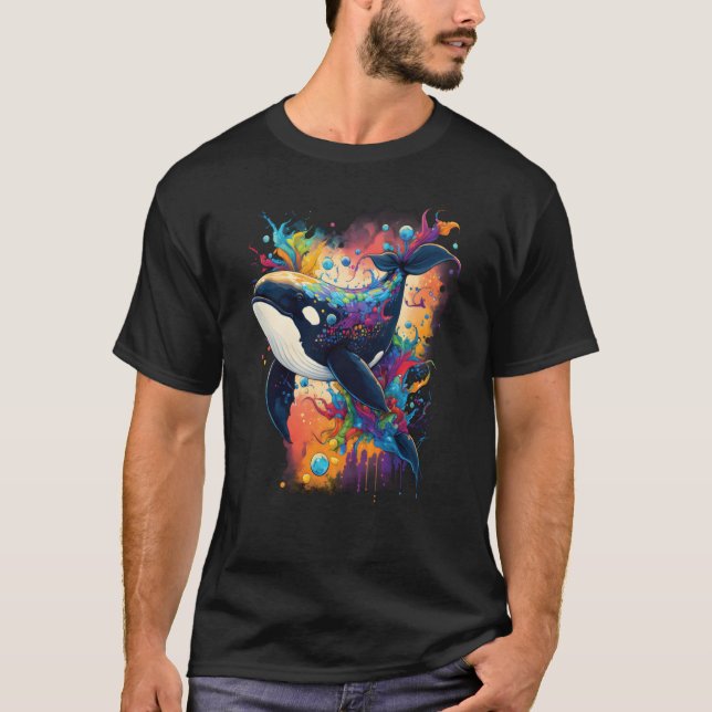 T-shirt Colourful mystical orca whale watching dolphin pot (Devant)