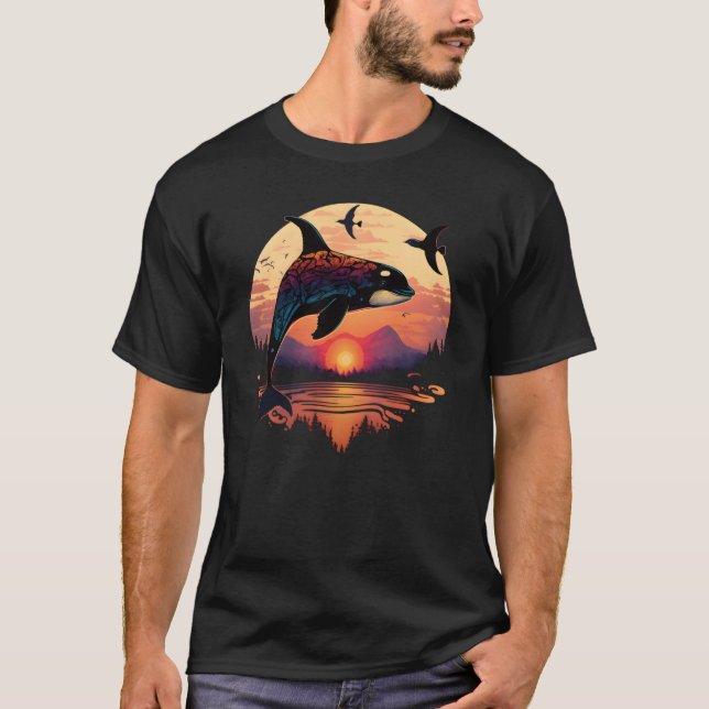 T-shirt Colourful mystical orca whale watching dolphin pot (Devant)