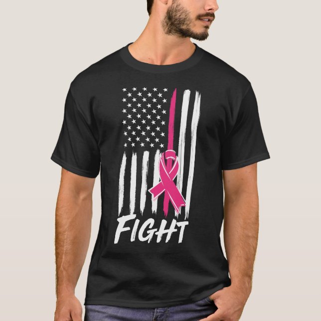 T-shirt Combat de conscience de cancer du sein de drapeau (Devant)