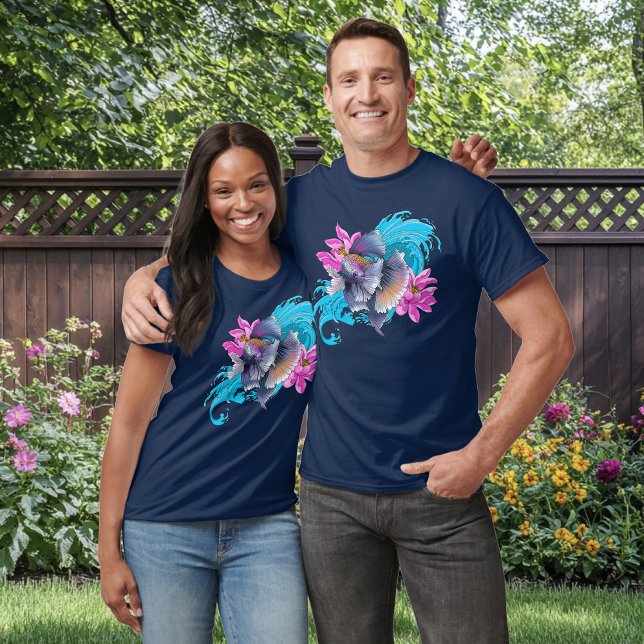 T-shirt Combattant du Siam Vagues de Lotus Bleu (Créateur téléchargé)