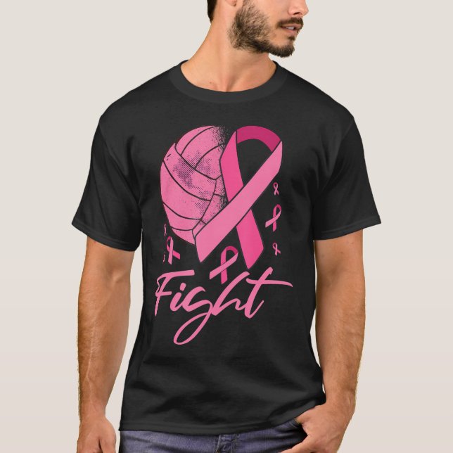 T-shirt Combattre le cancer du sein Volleyball rose ruban (Devant)