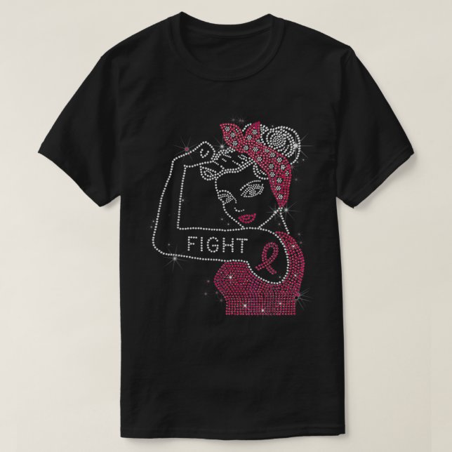 T-shirt Combattre Rosie Riveter Rhinestone Cancer du sein  (Design devant)