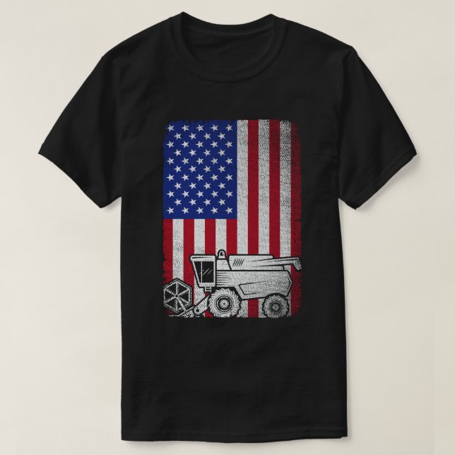T-shirt Combiner Harvester American Flag Farmer Agricultur (Design devant)