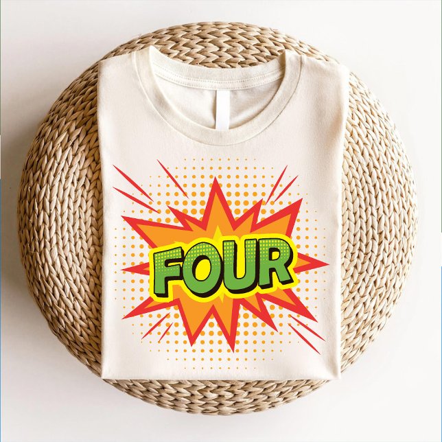 T-shirt Comic Retro Script Texte Enfants 4ème anniversaire (Comic Retro Script Text Kids 4th birthday party T-Shirt)