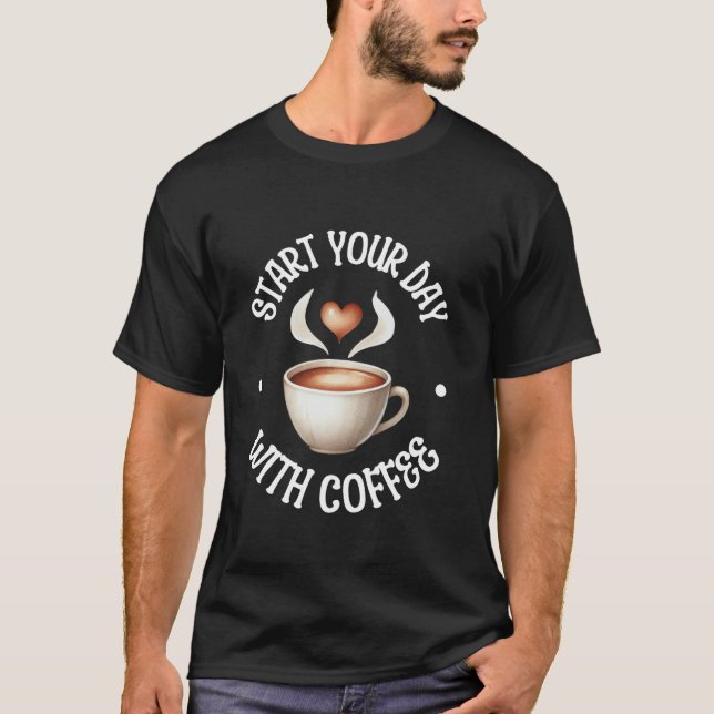 T-shirt Commencez votre journée avec Café Cup Cute Heart C (Devant)